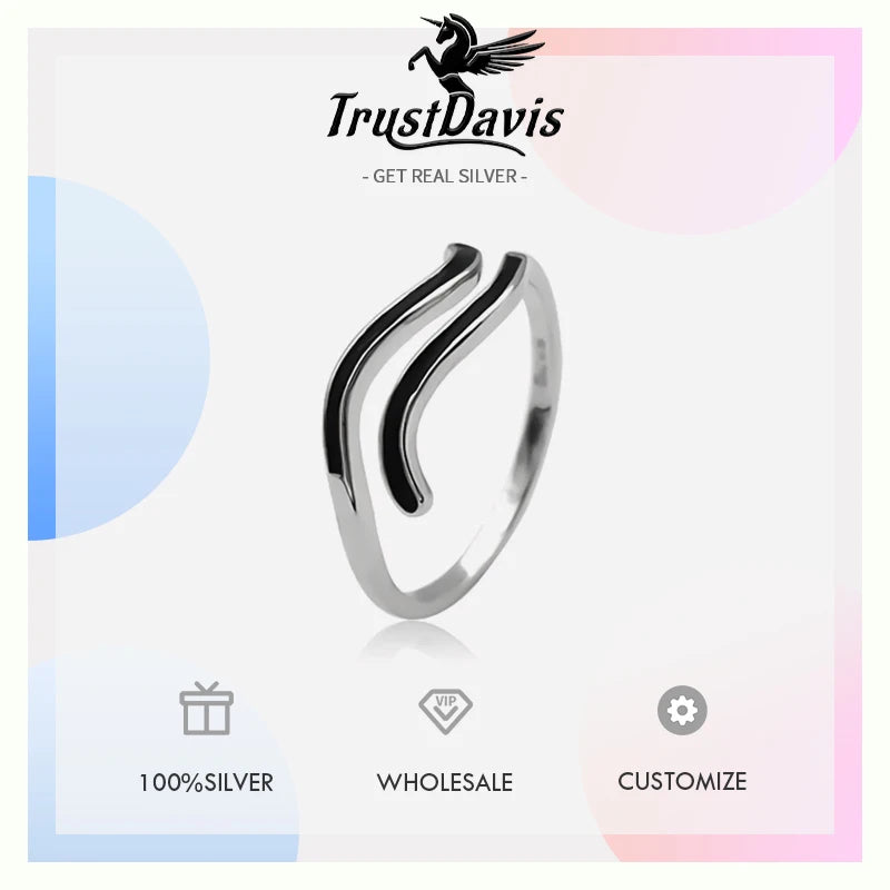 Trustdavis Real 925 Sterling Silver Fashion Wave Pattern Simple Adjustable Ring Vintage Jewelry Dl0055