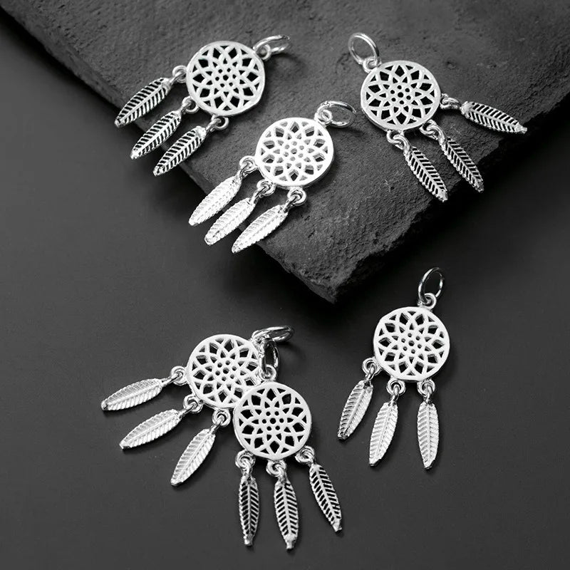 TrustDavis Real 925 Sterling Silver Fashion Dreamcatcher Charm Pendant Handmade DIY Accessories Fine Jewelry Wholesale DZ1714