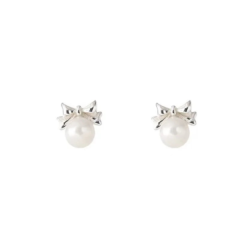 Trustdavis Real 925 Sterling Silver Fashion Classic Pearl Round Stud Earrings for Women Gift Birthday Present Jewelry DS4008