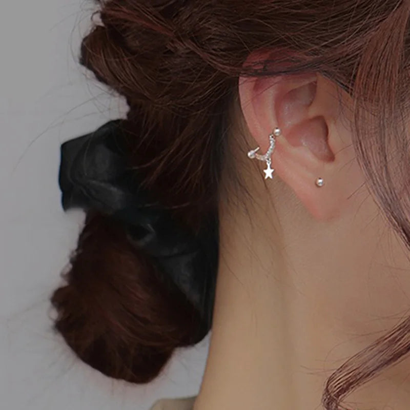 Trustdavis Girls Real 925 Sterling Silver Fashion U-shaped Star Stud Earrings Women Birthday Party Gift Jewelry DS4111