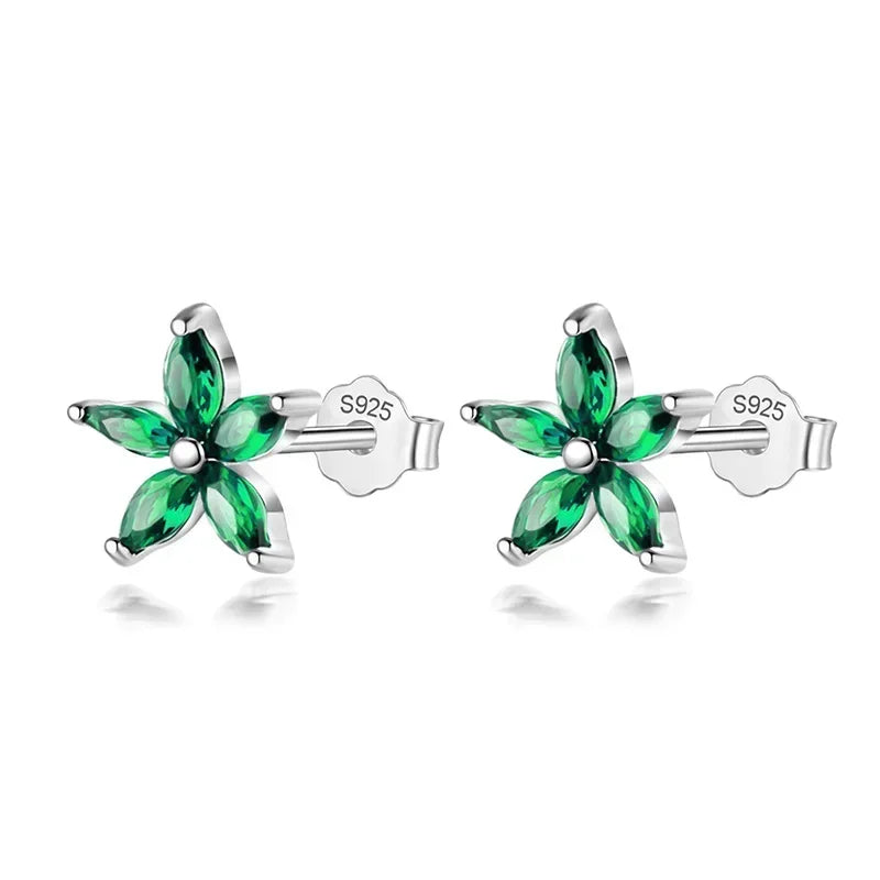 TrustDavis Original Sterling Silver Blue Green Purple CZ Flower Stud Earrings For Women Daughter Girls Fine S925 Jewelry DS4147