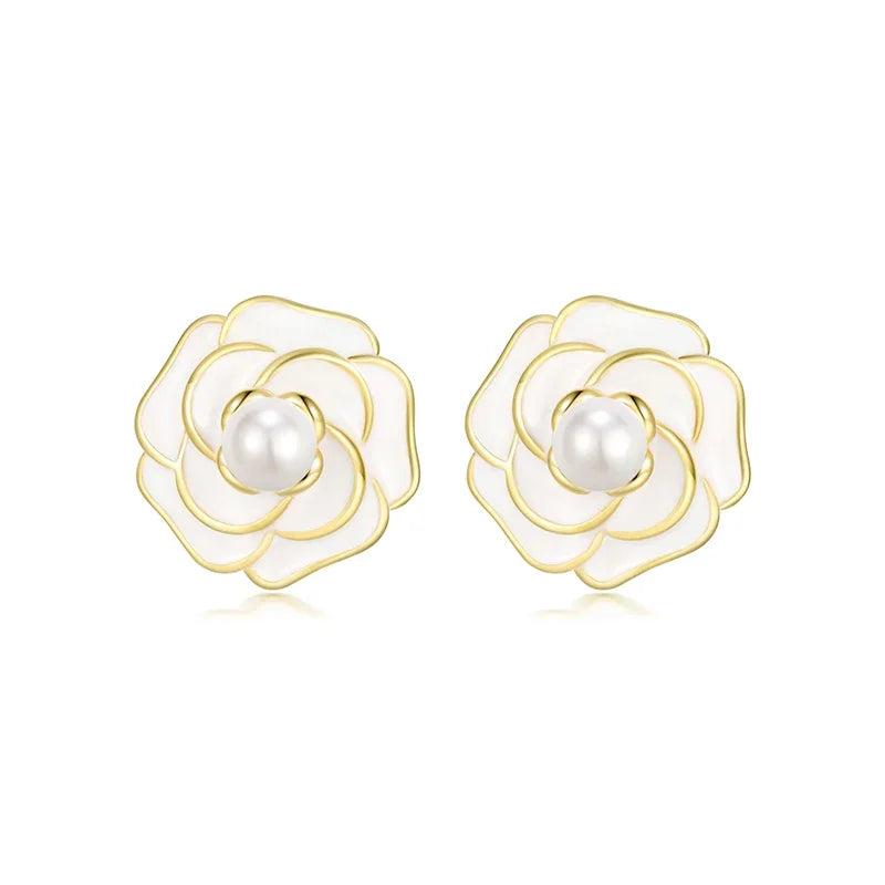 TrustDavis Real 925 Sterling Silver Fashion Elegant Pearl Flower Stud Earrings For Women Anniversary Fine Jewelry DS3490