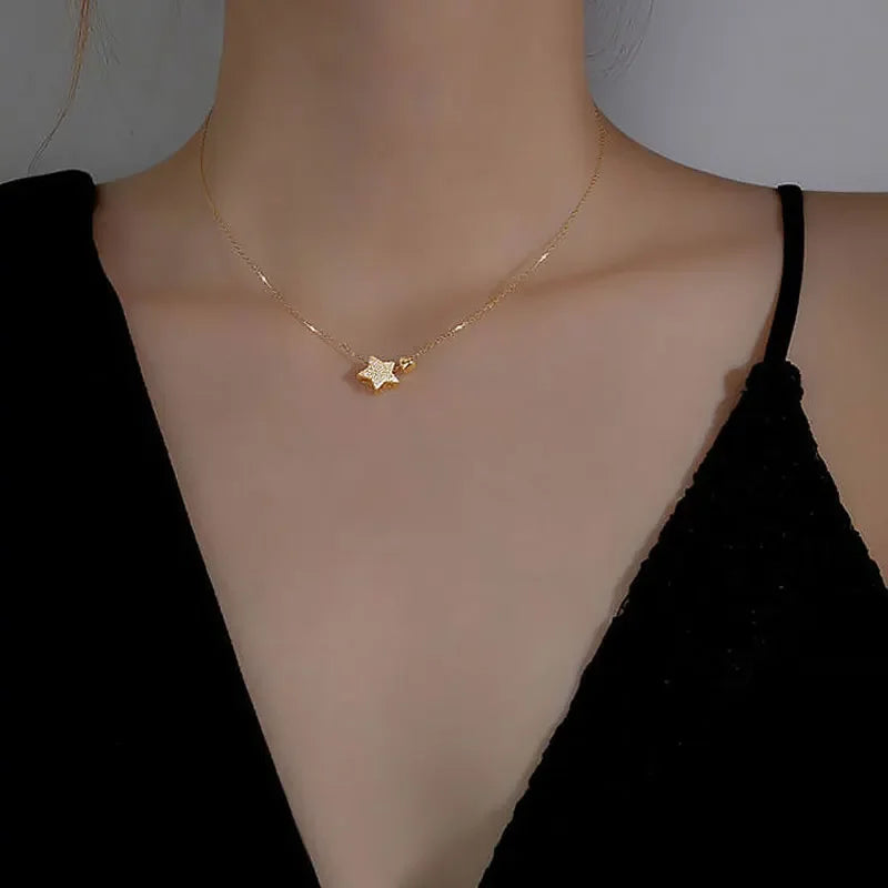 Real 925 Sterling Silver Necklace Sweet Star Heart Pendant Necklace LB175