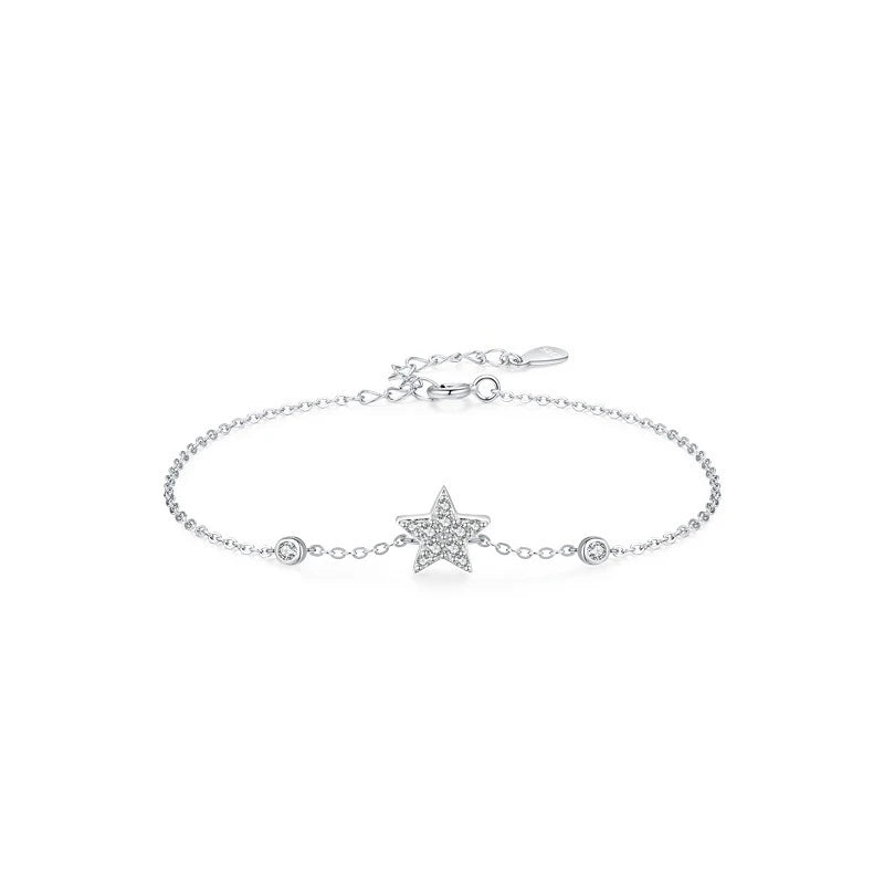 TrustDavis 925 Sterling Silver Women's Fashion Simple Heart/Star/Moon/Butterfly Bracelet for Women Girls Jewelry Gift DS4260