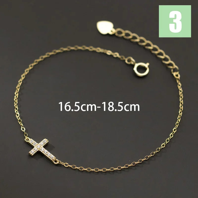 TrustDavis 925 Sterling Silver Sweet Heart Cross Thin Chain Bracelet for Women Wedding Birthday Fine S925 Jewelry DS3977