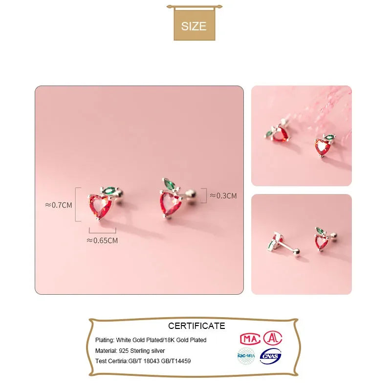 Trustdavis Real 925 Sterling Silver Sweet Fruit Peach Grapes Radish Cherry Screw Stud Earrings For Women Wedding Jewelry DB1327