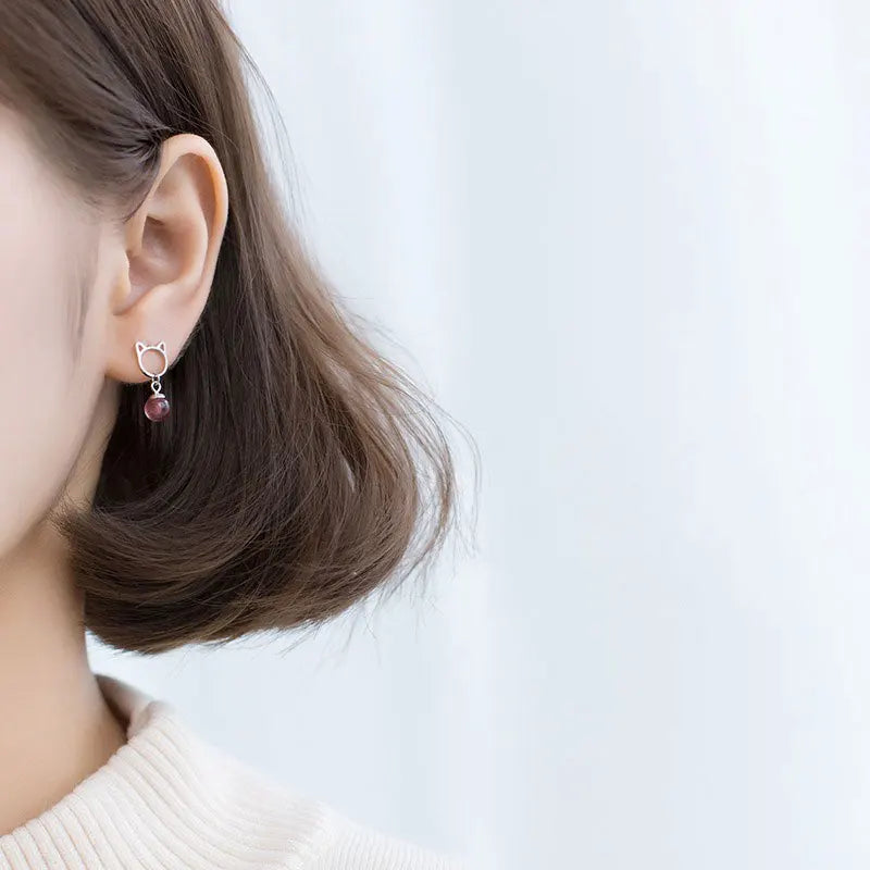 TrustDavis Real 925 Sterling Silver Cute Cat Pink Strawberry Crystal Earrings for Women Wedding Party Fine S925 Jewelry DS4385