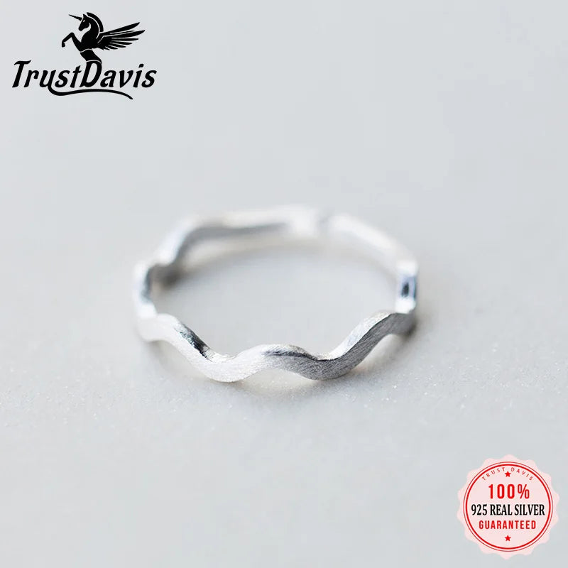 TrustDavis 100% 925 Solid Real Sterling Silver 925 Waves Cocktail Ring Opening Sizable 5 6 7 Womens Girls Kids Xmas Gift AZ03