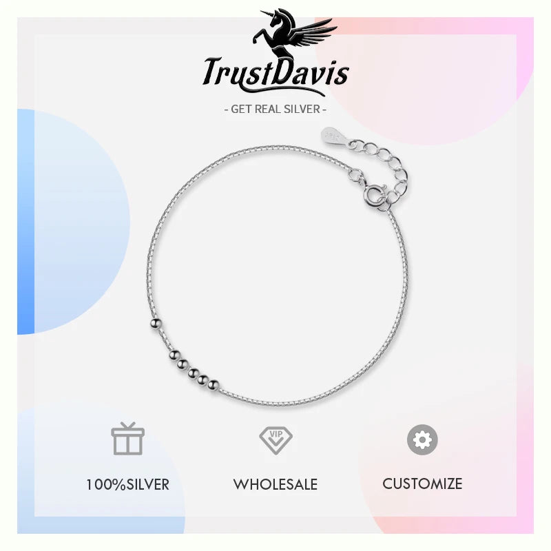 TrustDavis Minimalist Geometric 925 Sterling Silver Fashion Mini Bead Bracelet For Charm Women Party Fine Jewelry Gift DS1091