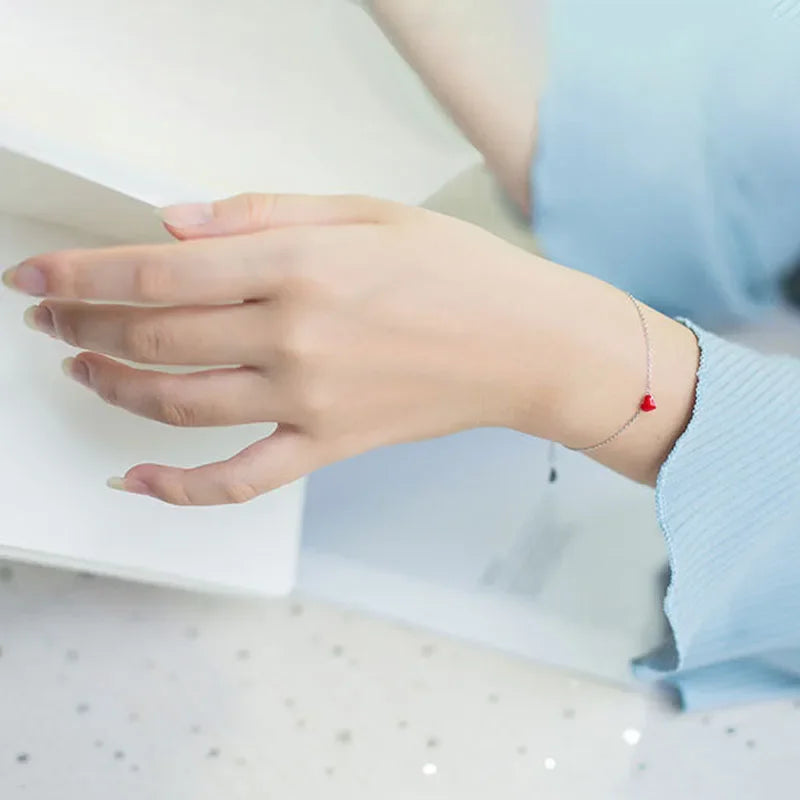 100% 925 Sterling Silver Fashion Love Red Heart Bracelet DS309
