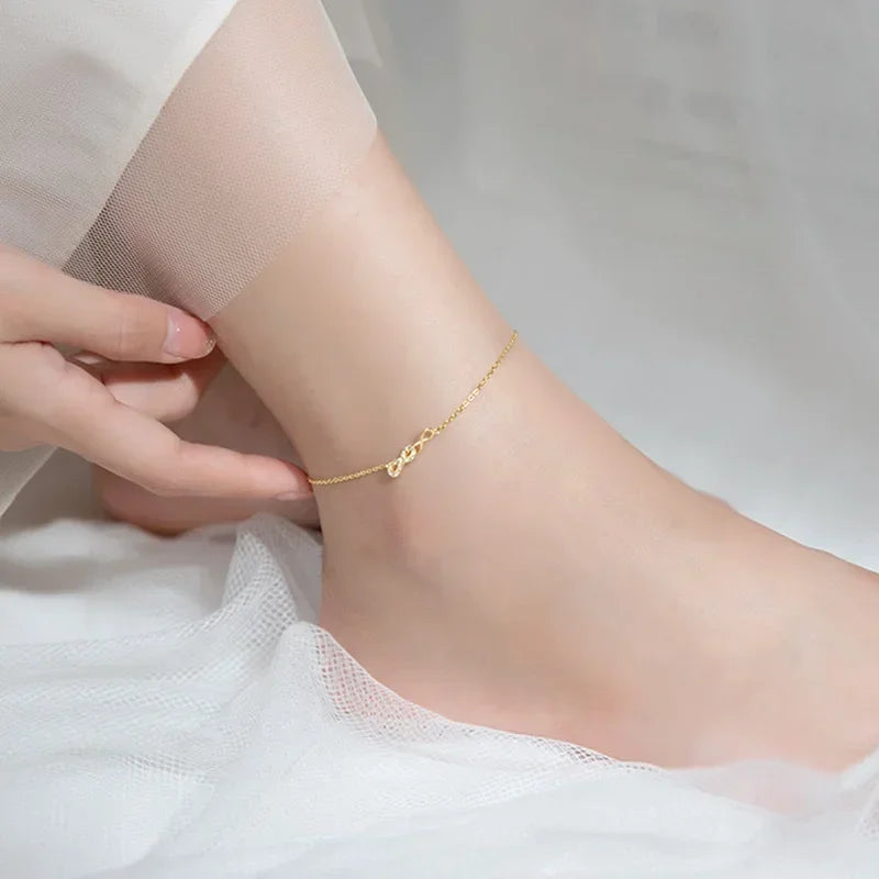 TrustDavis Genuine 925 Sterling Silver Fashion Sweet Minimalist Infinite CZ Anklets For Women Wedding Fine S925 Jewelry DA2007