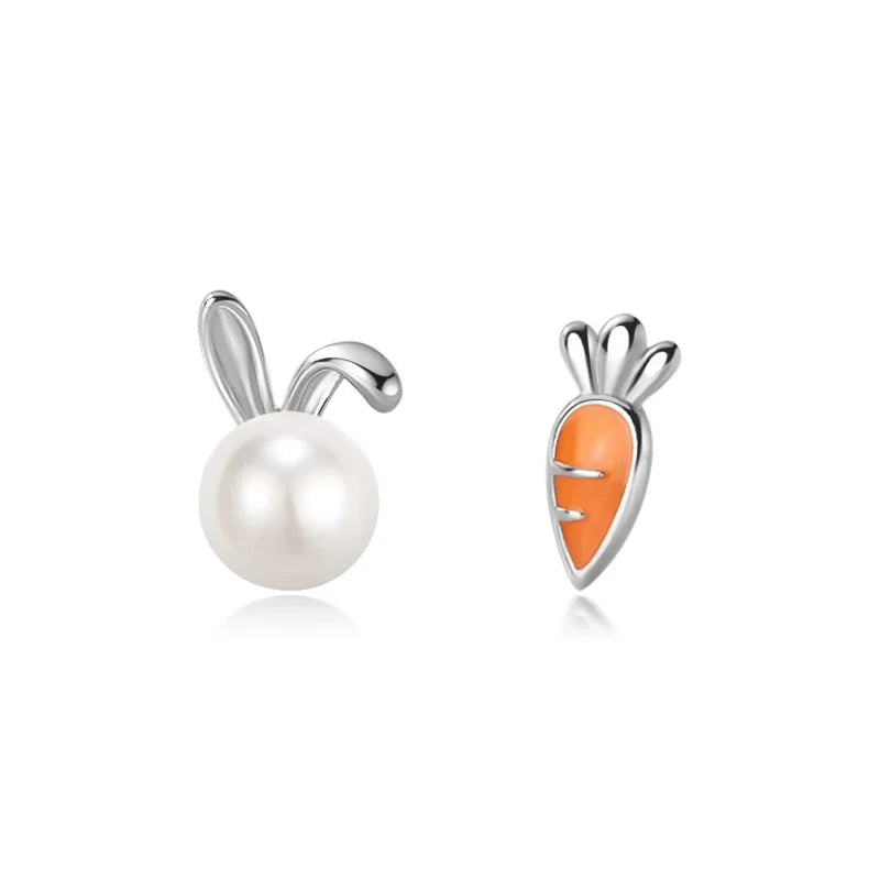 TrustDavis Girls Real 925 Sterling Silver Cute Rabbit Carrot Stud Earrings For Daughter Fine Birthday Jewelry Gift DS3962
