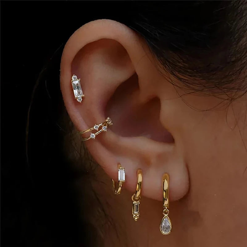 Geometric Zircon Screw Stud Earrings DS4644