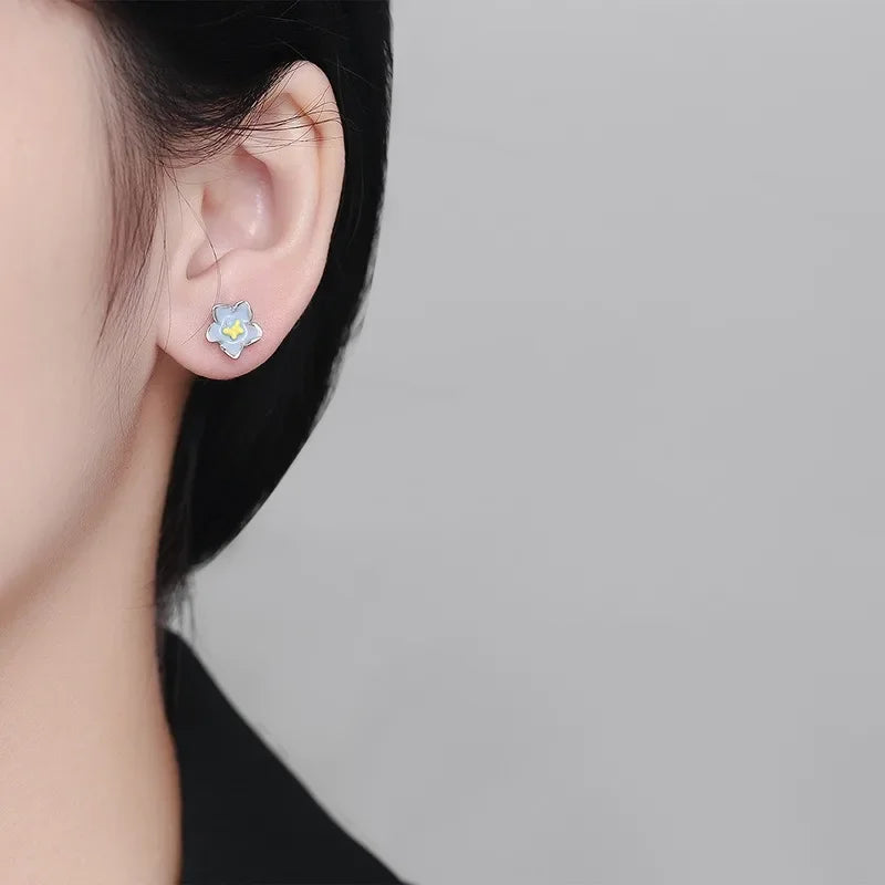 TrustDavis Real 925 Sterling Silver Small Fresh Flowers Screw Stud Earrings for Women Young Daughter Birthday Party Gift DS4072