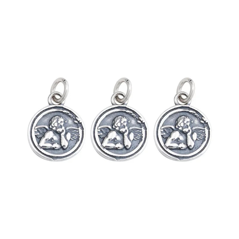 Round Angel Pendant DIY Necklace Bracelet Accessories Fine 925 Jewelry HY654