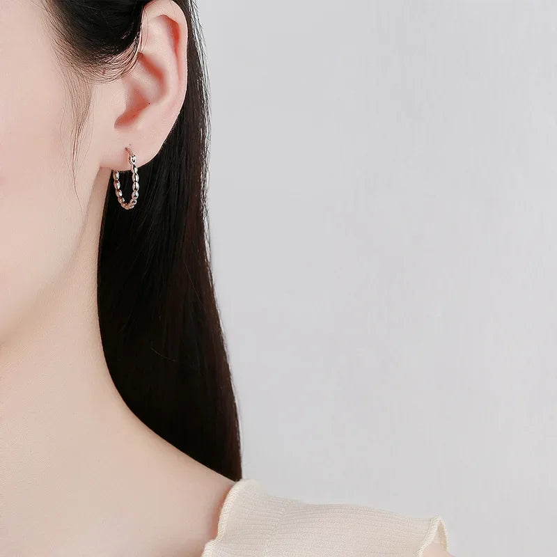 TrustDavis 2024 Real 925 Sterling Silver Sweet Geometric Twists Hoop Earrings for Women Wedding Party Fine Gift Jewelry DF025