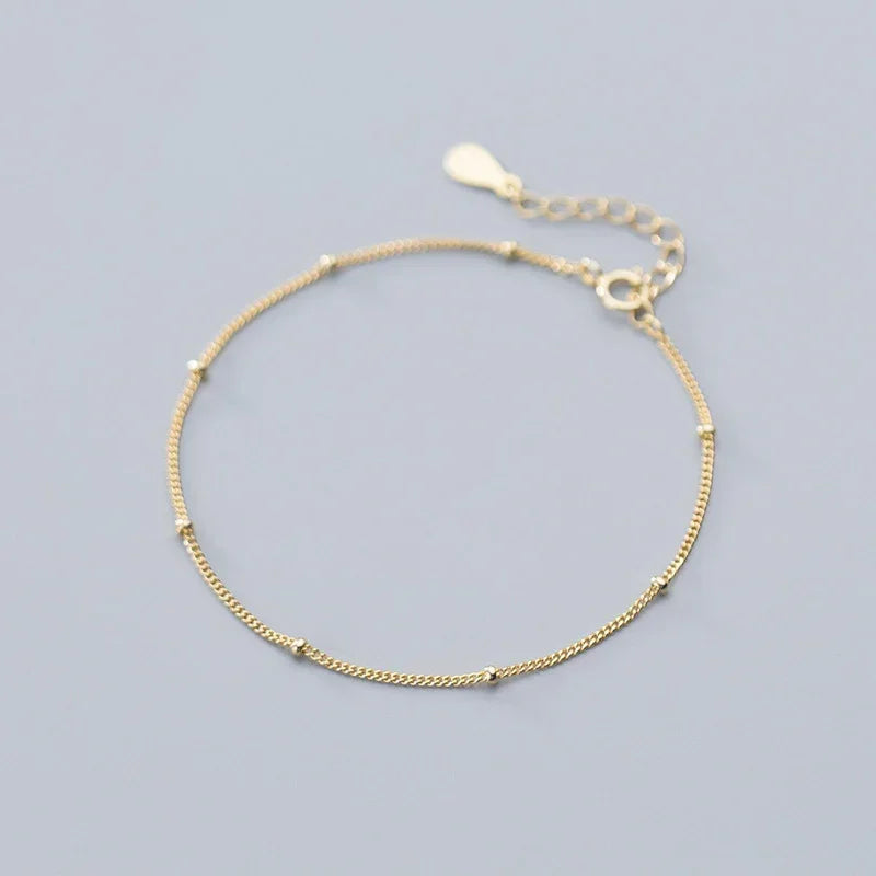 925 Sterling Silver Fashion Simple Beads Chain Bracelets DA1085