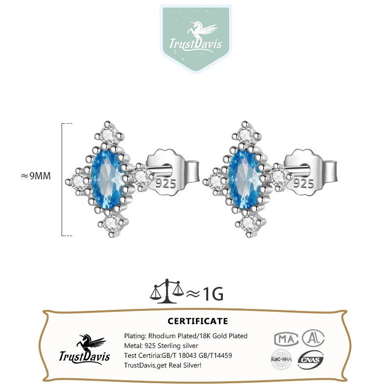 Trustdavis Real 925 Sterling Silver Sweet Geometry Zircon Stud Earrings for Women Wedding Party Fine S925 Jewelry DA3217