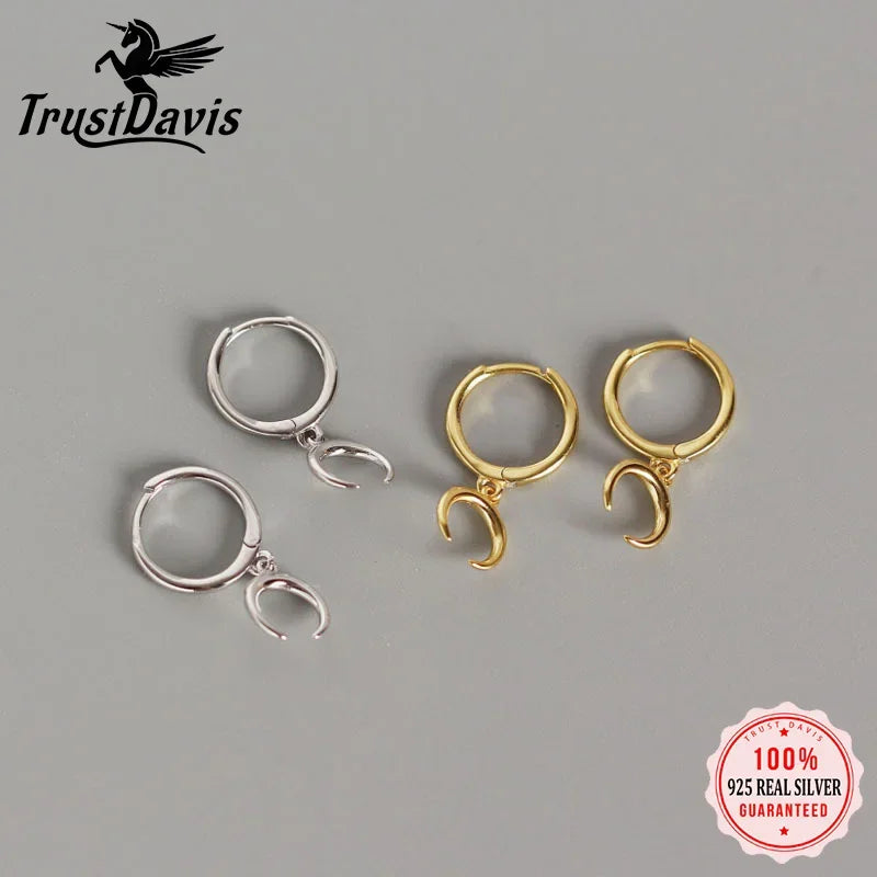 Trustdavis Real 925 Sterling Silve Star Dangle Hoop Earrings for Women Punk Rock Fine Birthday Christmas Presents Jewelry DA491