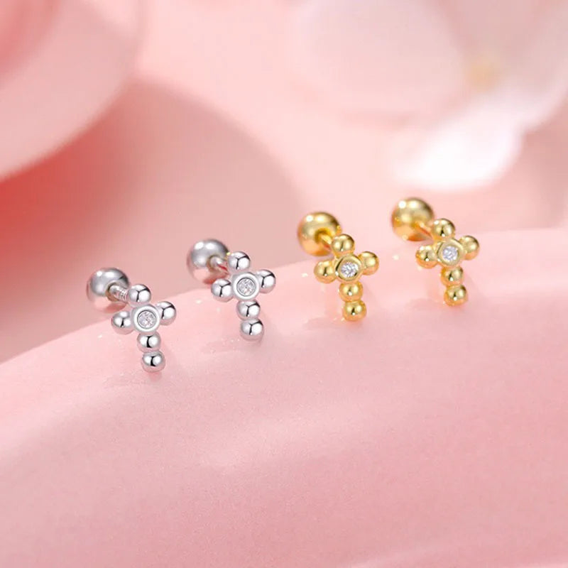 Cross Zircon Screw Earrings DS4896