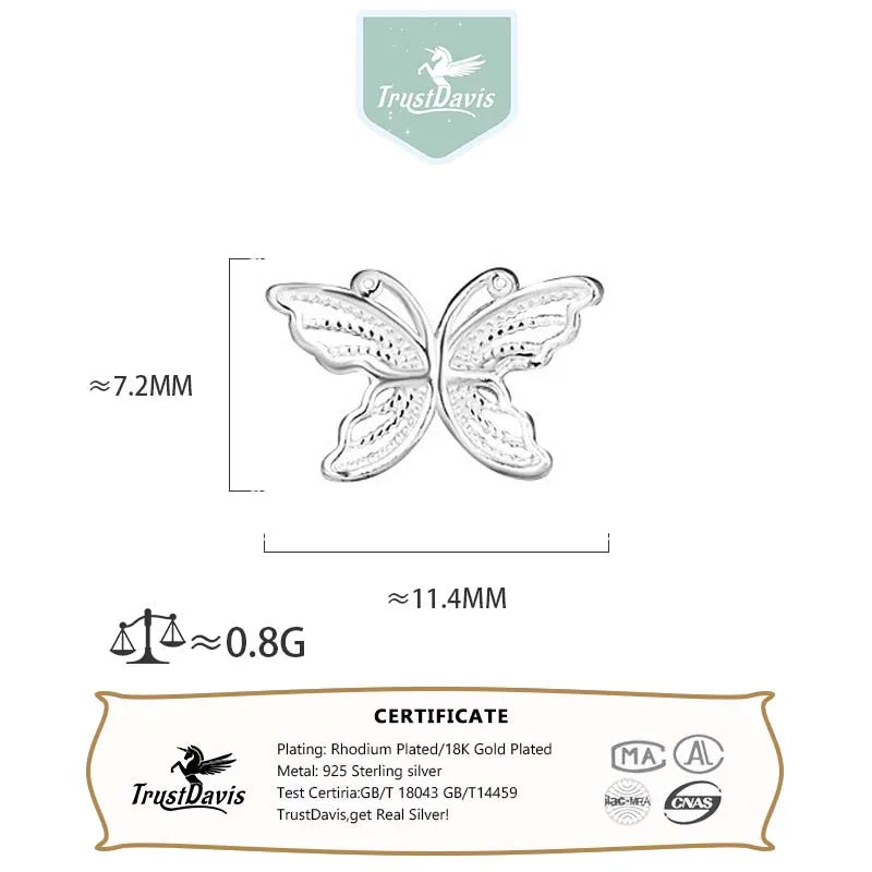TrustDavis Real 925 Sterling Silver Minimalist Fashion Cute Butterfly Screw Stud Earrings for Women Wedding Fine Jewelry DS3965