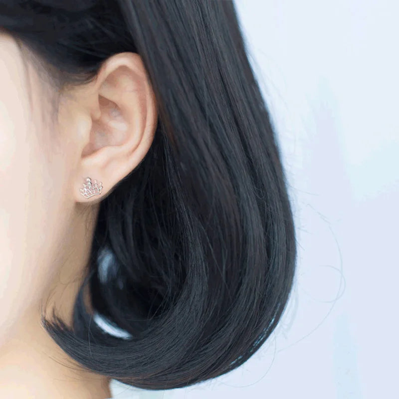 TrustDavis 100% 925 Sterling Silver Elegant Fashion Crown Earrings Women's Fashion Jewelry 925 Factory Wholesale Lots DS4156