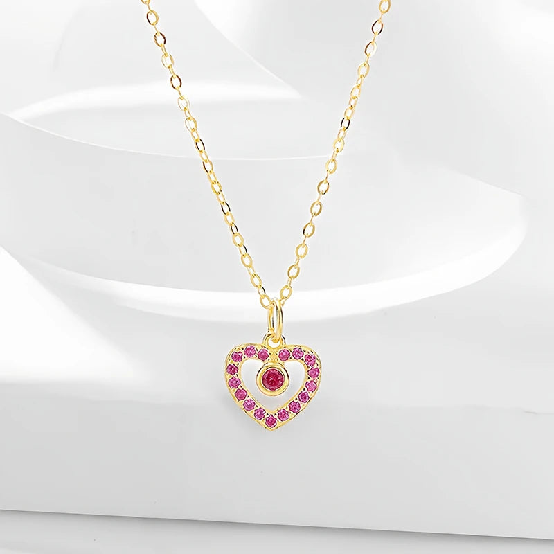 TrustDavis 925 Sterling Silver Women's Fashion Simple Multicolor Heart Pendant Necklace for Women Girls Jewelry Gift DS4660