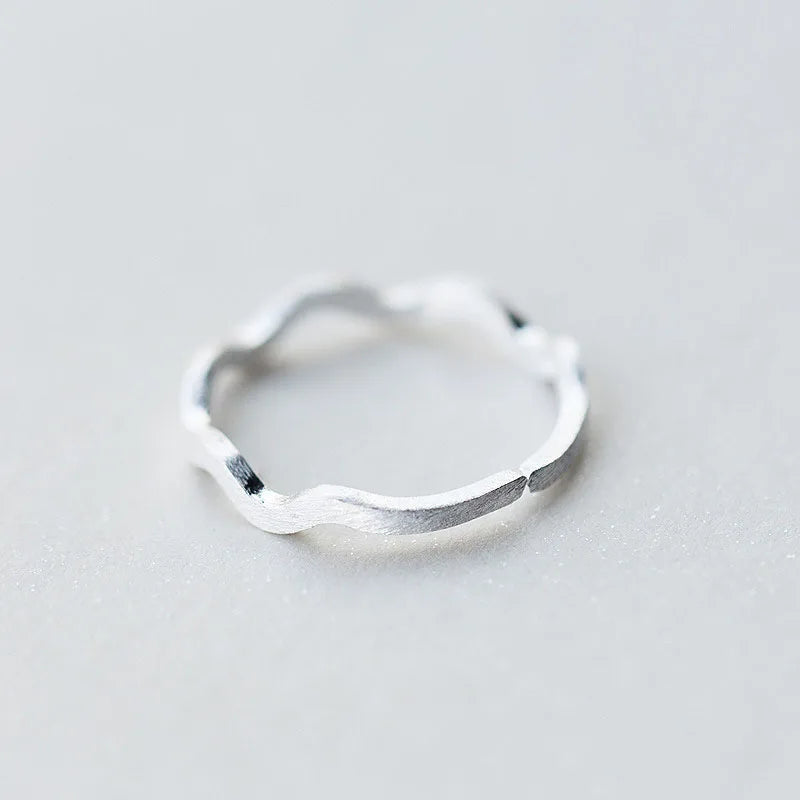 TrustDavis 100% 925 Solid Real Sterling Silver 925 Waves Cocktail Ring Opening Sizable 5 6 7 Womens Girls Kids Xmas Gift AZ03