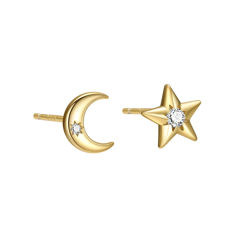 TrustDavis 925 Sterling Silver Women's Fashion Simple Round Zirconia Star Moon Earrings for Women Girls Jewelry Gift DS4272