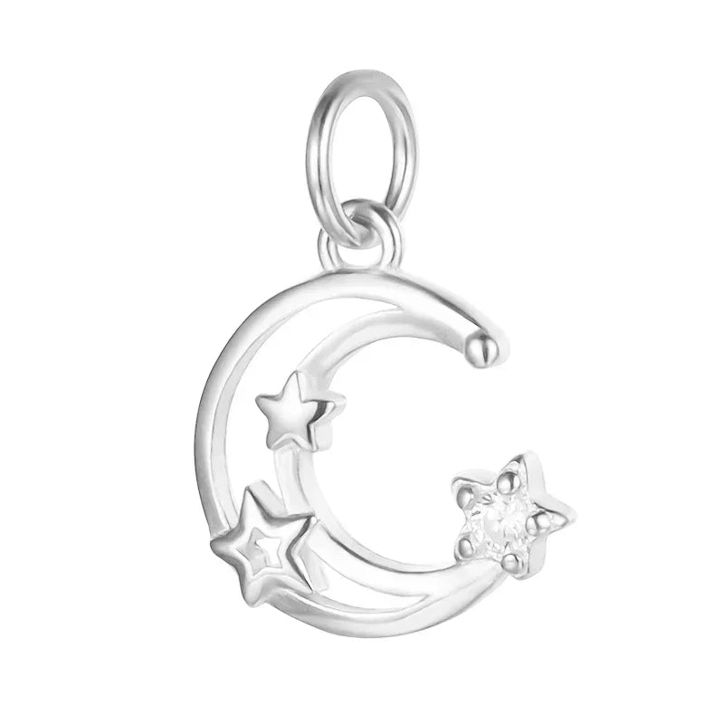 TrustDavis Real 925 Sterling Silver Fashion Hollow Moon CZ Charm Pendant Handmade DIY Accessories Fine Jewelry Wholesale HY221