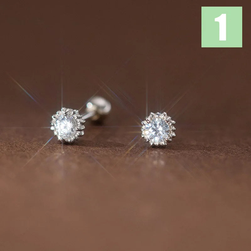 TrustDavis Genuine 925 Sterling Silver Classic White Zircon Threads Stud Earrings for Daughter Children Birthday Jewelry DS4464