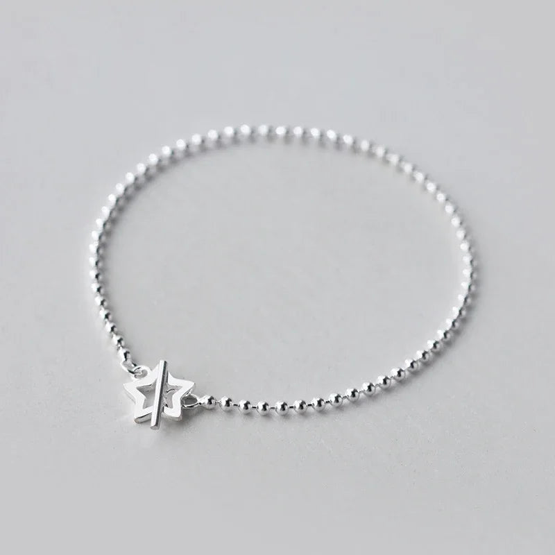 Trusta 100% 925 Solid Real Sterling Silver Fashion Beads Heart Star Bracelet 16cm For Teen Girls Lady Gift Women Jewelry DS1014