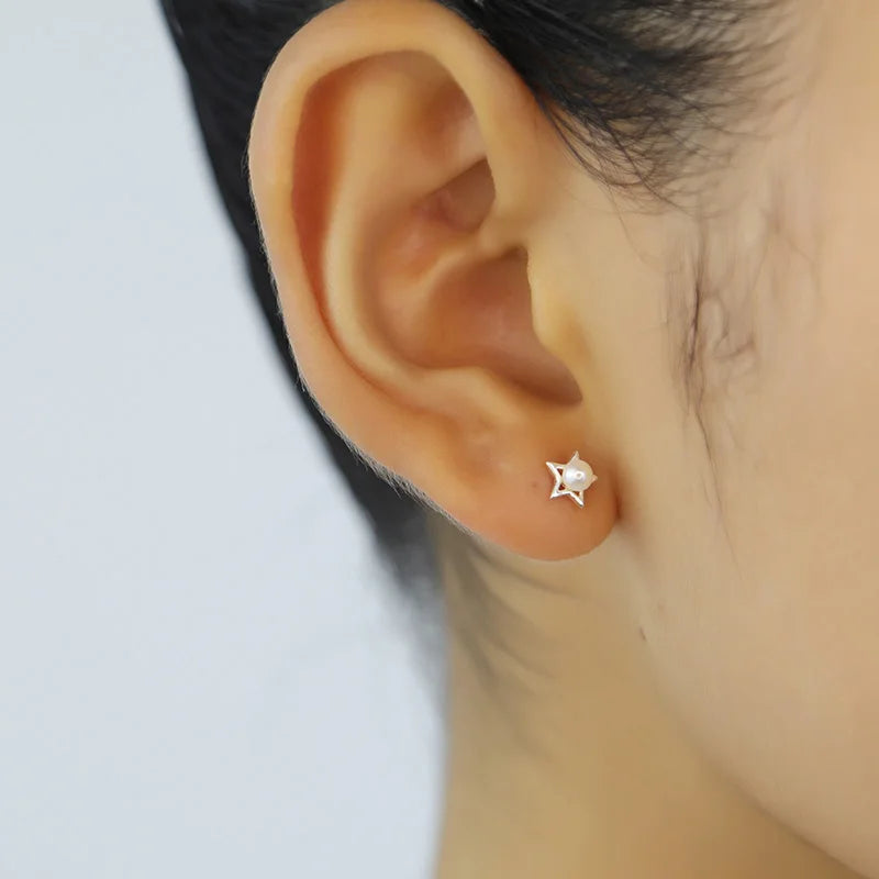 Star Pearl Screw Stud Earrings DA1908