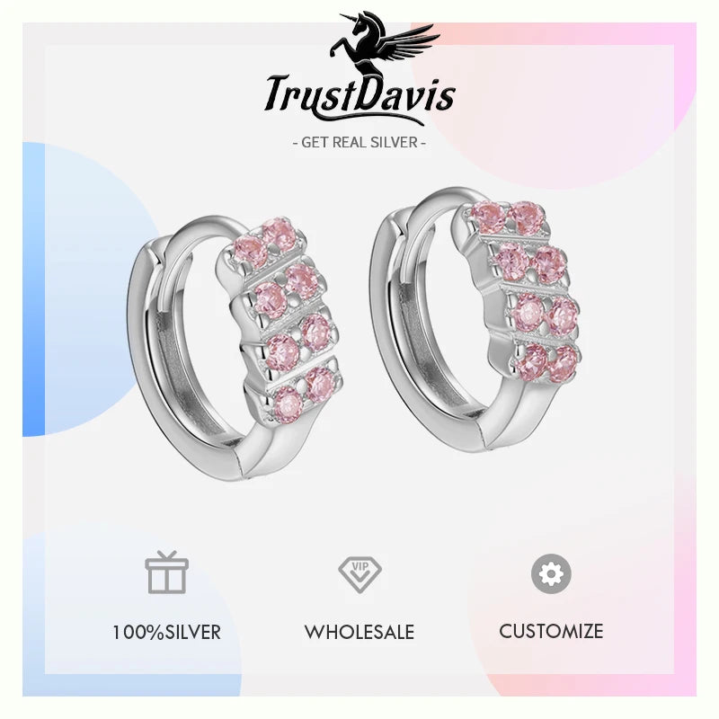 TrustDavis Real 925 Sterling Silver Women's Fashion Colorful Zircon Circle Earrings for Women Girls Gift Fine Jewelry DS4670