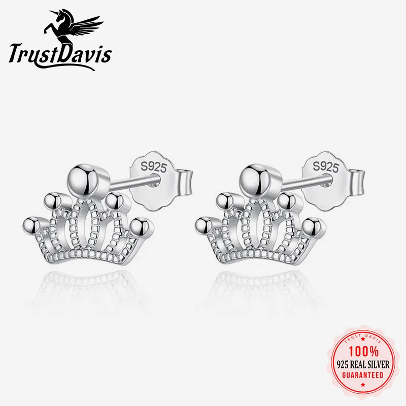 TrustDavis 100% 925 Sterling Silver Elegant Fashion Crown Earrings Women's Fashion Jewelry 925 Factory Wholesale Lots DS4156