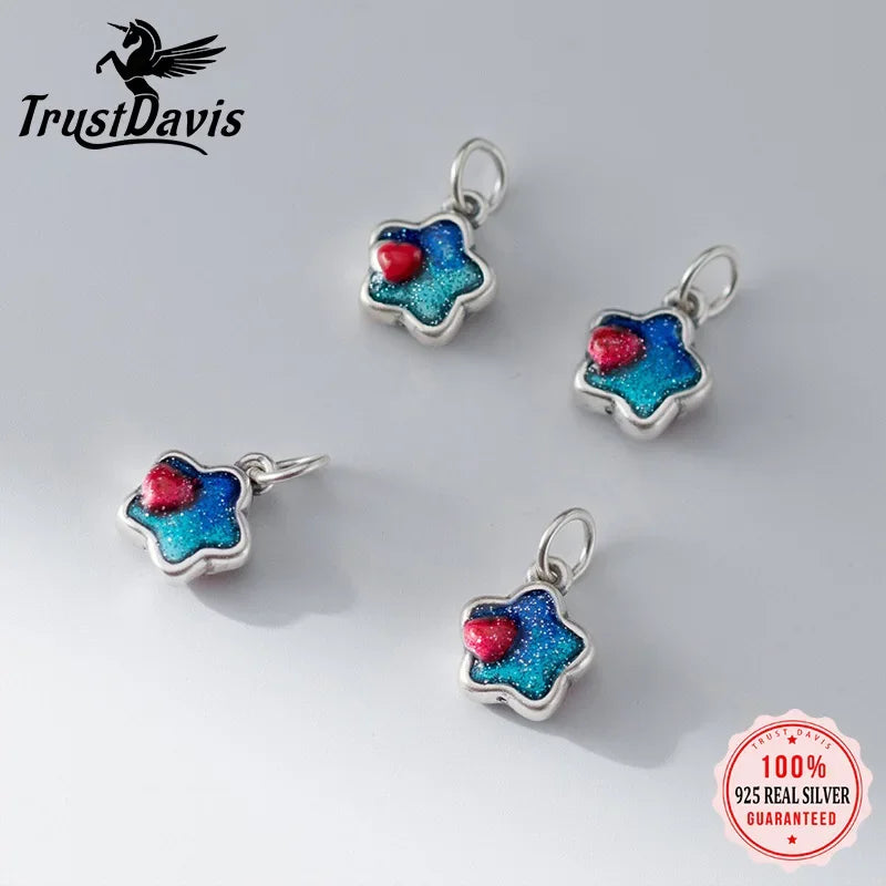 TrustDavis Real 999 Sterling Silver Fashion Star Charm Pendant Handmade DIY Accessories Wholesale DZ1678
