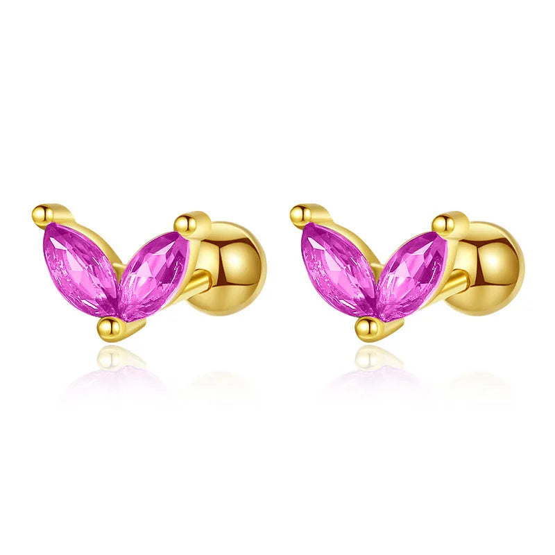 Leaves Shiny Screw Stud Earrings DA2256