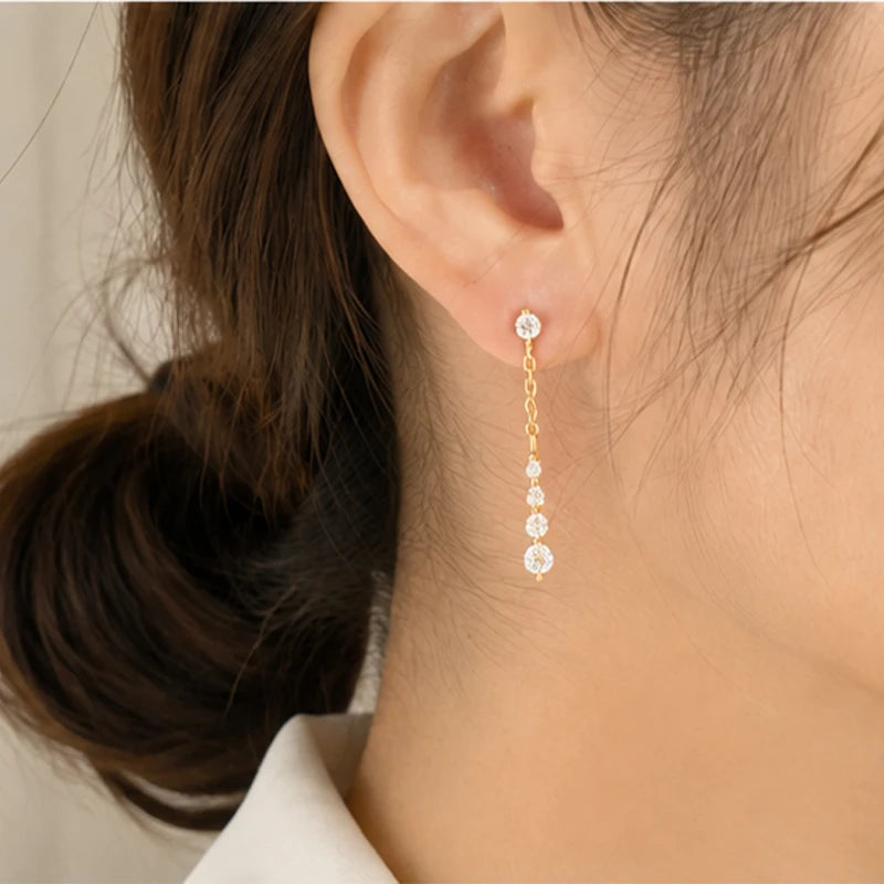 Tassel Zircon Stud Earrings for Women Daily Wear Jewelry Gift DS4981