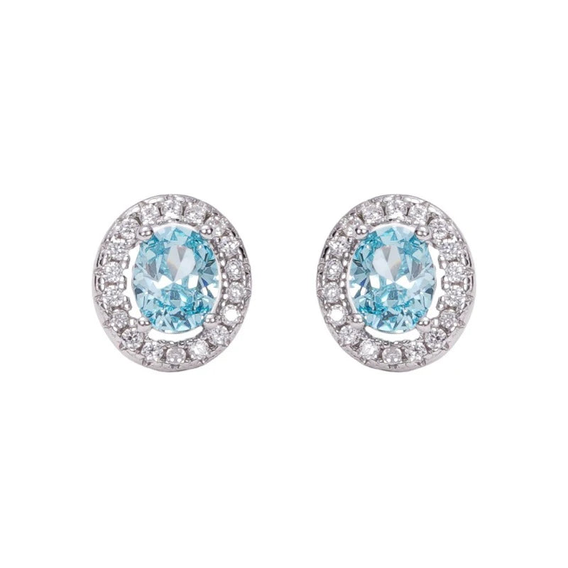 Blue Oval Zircon Stud Earrings DS4850