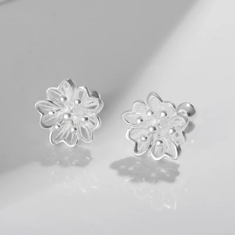 Trustdavis Girls Real 925 Sterling Silver Cute Openwork Flowers Stud Earrings Women Daughter Birthday Party Gift Jewelry DS4414