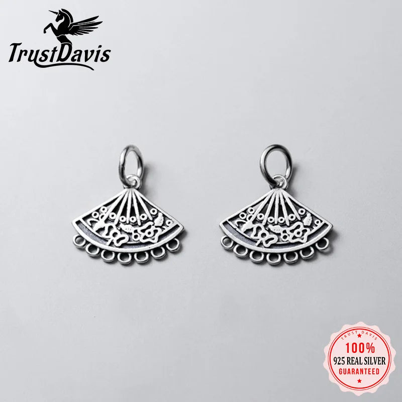 TrustDavis Real 925 Sterling Silver Fashion Hollow Sector Charm Pendant Handmade DIY Accessories Fine Jewelry Wholesale DZ1741