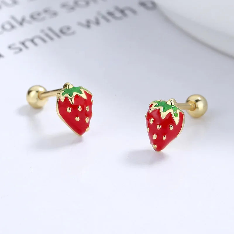TrustDavis Real 925 Sterling Silver Lovely Strawberry Stud Earrings Birthday Gift For Girls School Party Silver Jewelry DS3450