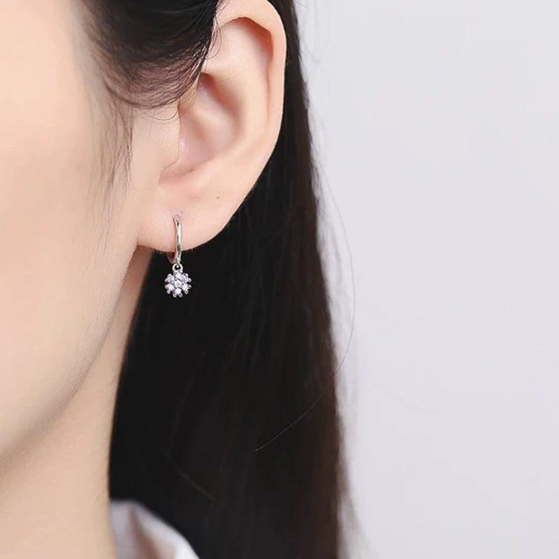 Zircon Flower Hoop Earrings Women Girls Birthday Party Gift Jewelry DS4131