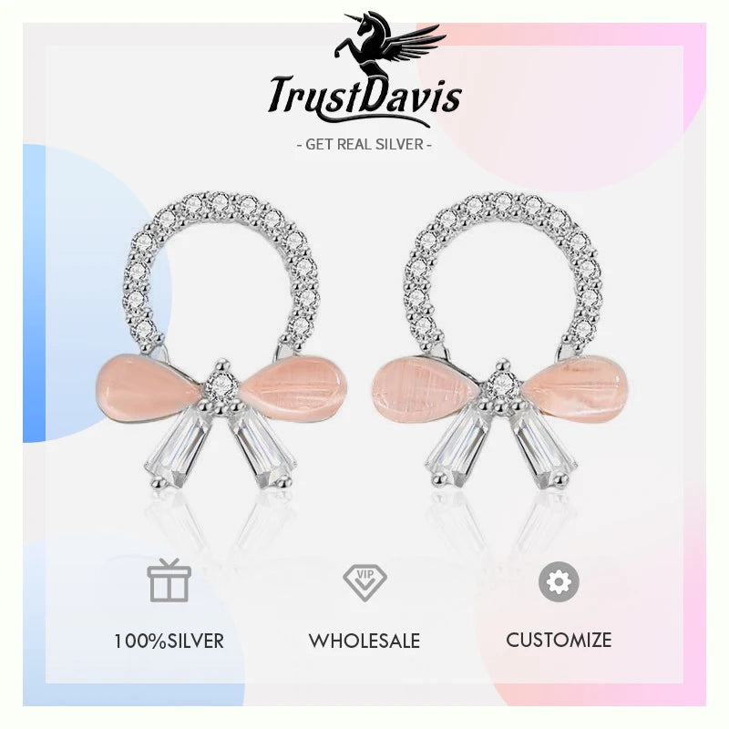 Fashion Sweet Flower Circle Bow Wreath Earrings DS4367