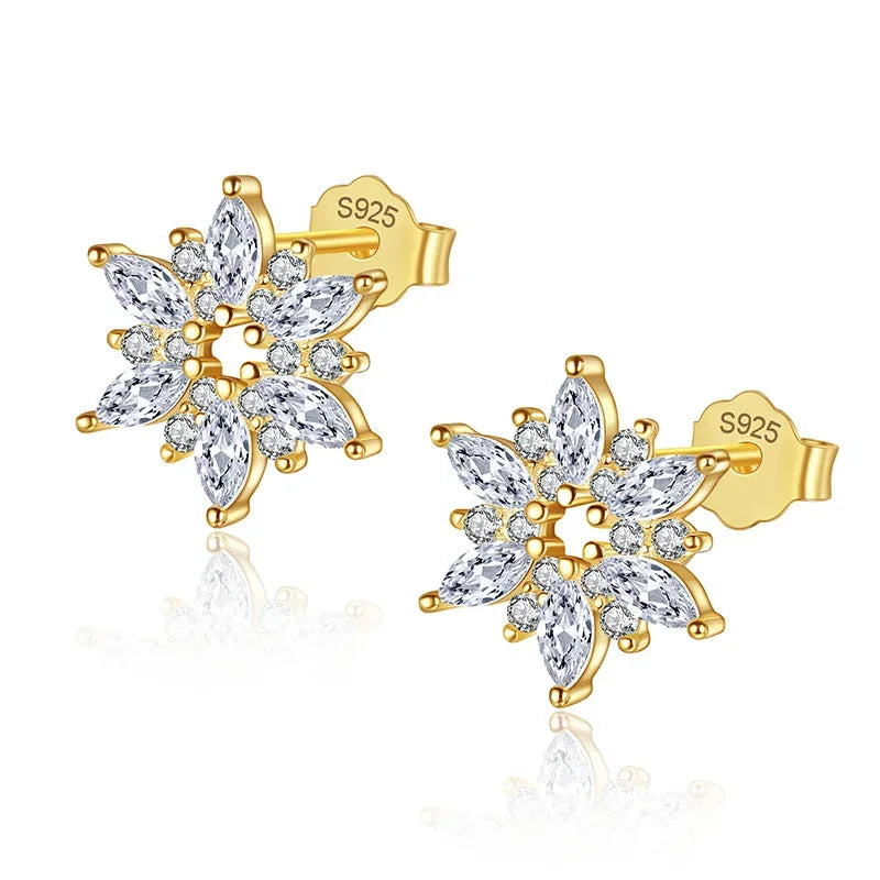 Snow Flower Zircon Shiny Stud Earrings L134