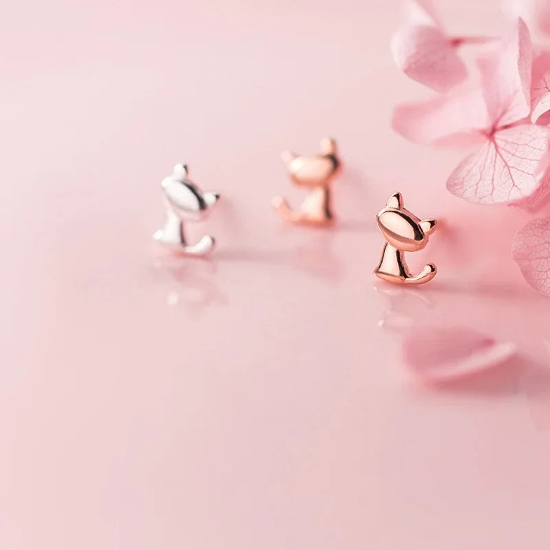 Trustdavis Genuine Fashion 925 Sterling Silver Sweet Cute Animal Little Cat Stud Earrings For Women Girl Kids Lady Jewelry DA261