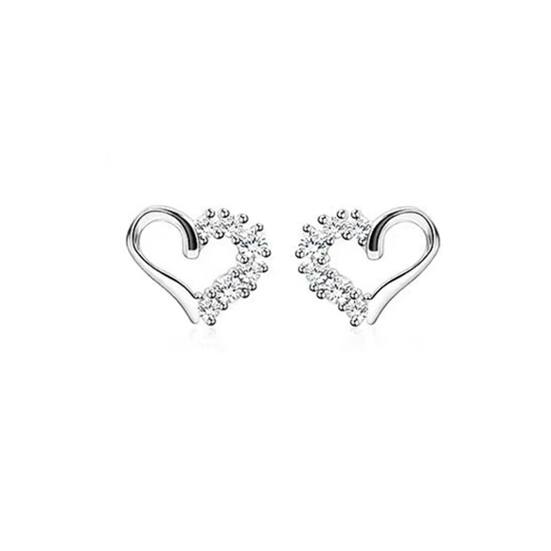 Hollowed Heart-shaped Zircon Stud Earrings DS4845