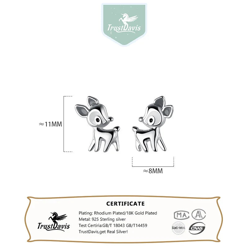 TrustDavis Real 925 Sterling Silver Fashion Sweet Christmas Elk Stud Earrings for Women Jewelry DB157