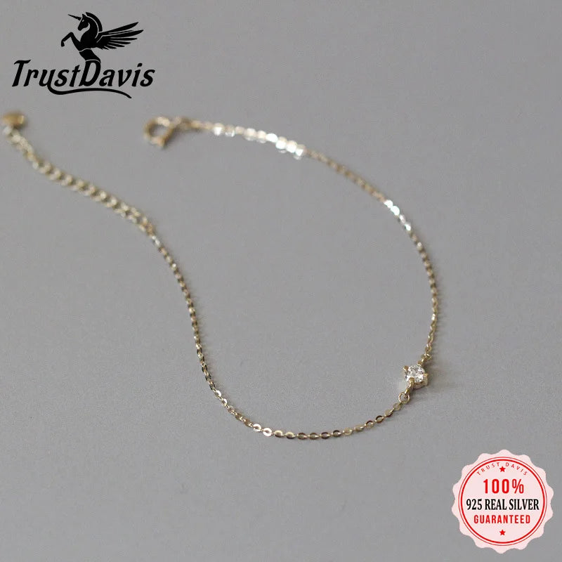 TrustDaivs Real 925 Sterling Silver Fashion 14k Gold Shiny CZ Bracelet For Women Wedding Party Fine S925 Jewelry DB1250