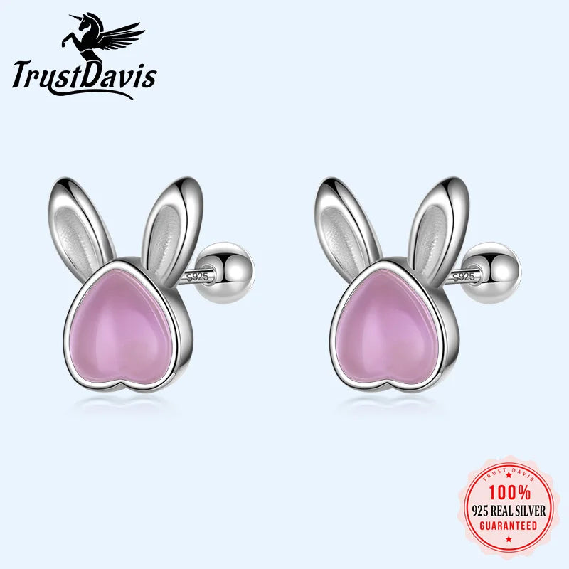 Animal Rabbit Moonstone Screw Stud Earrings DF2044